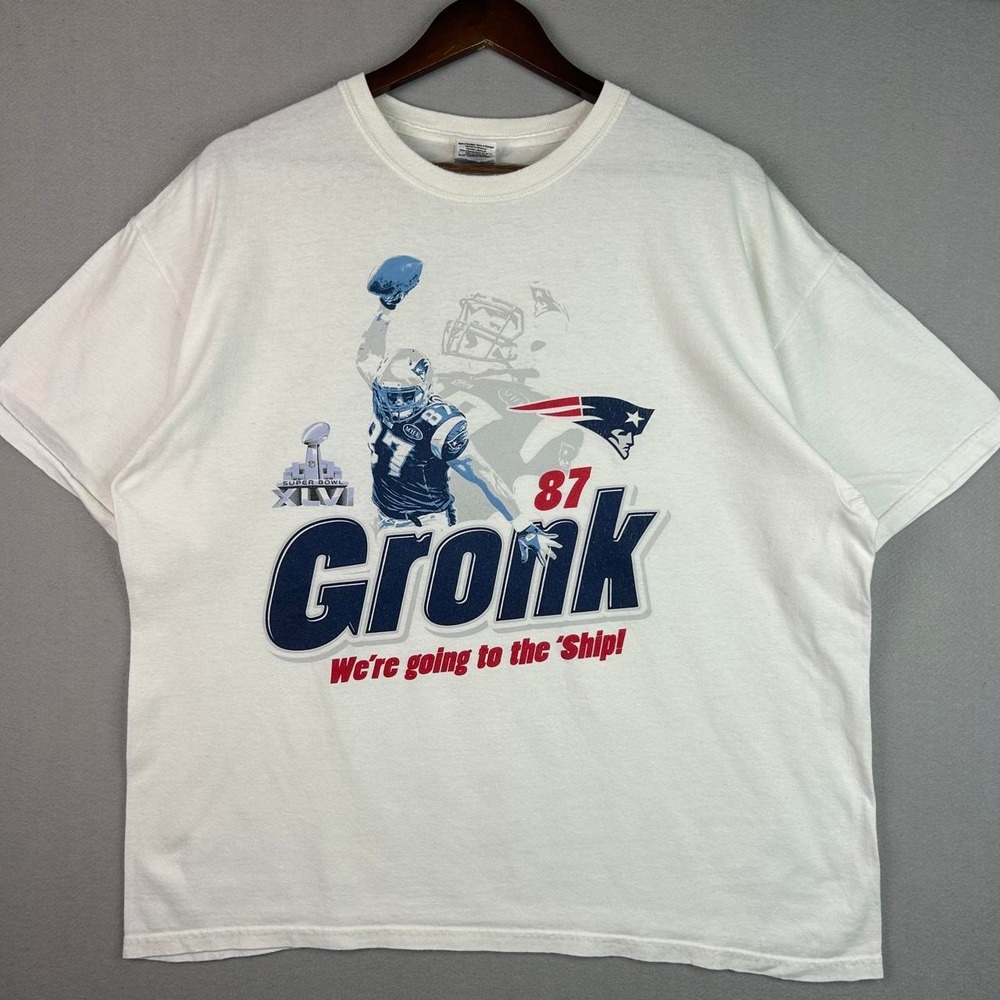 New England Patriots Rob Gronkowski Super Bowl XLVI White Tee Shirt XL